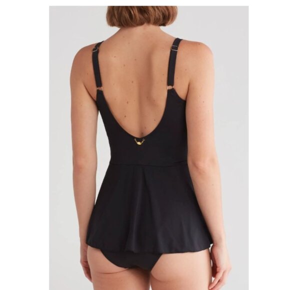 NWT Betsey Johnson One-Piece Swimsuit Swim Dress Solid Black Side Tie MED $128 - Picture 4 of 4